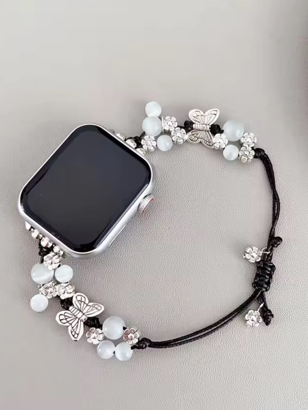 Smartwatch Bracelet Band with Silver Butterfly Accents - White